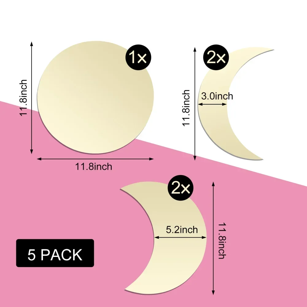 Acrylic Moon Phase Mirror Wall Decoration Mural 5 PCS 5Pcs Full-face Adhesive Set Of 5 Five Pieces Gold Interior Design