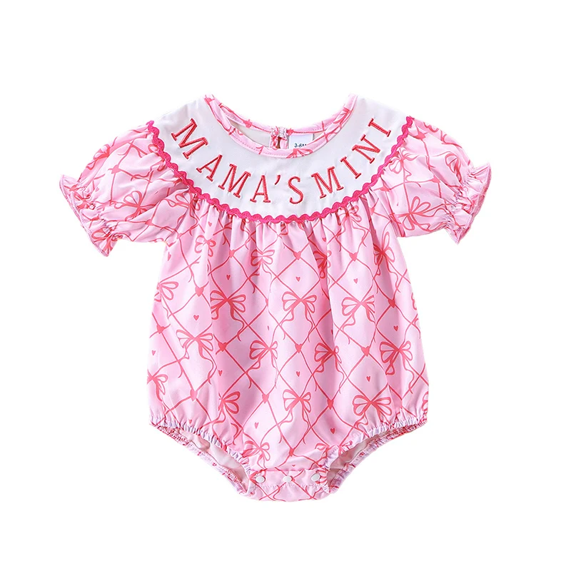 Baby Mädchen Sommer Stram pler klassische kurze Puff Ärmel Plaid Bogen Druck lose Bodysuit Neugeborenen Spiel anzug