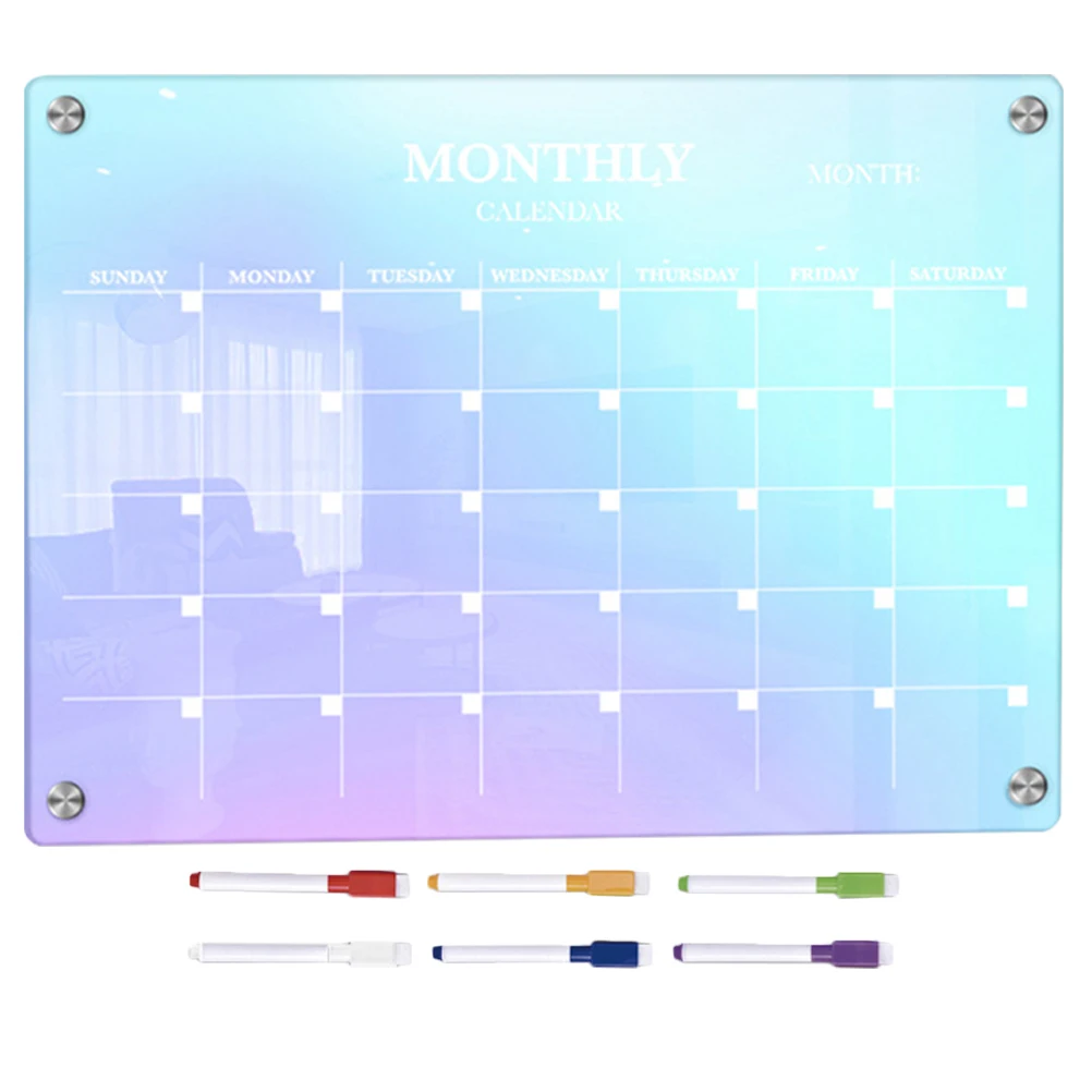 

1 set Dry Erase Board Stylus Colored Magnetic Fridge Planner Acrylic Monthly Calendar Non Curling Material Easy Stick