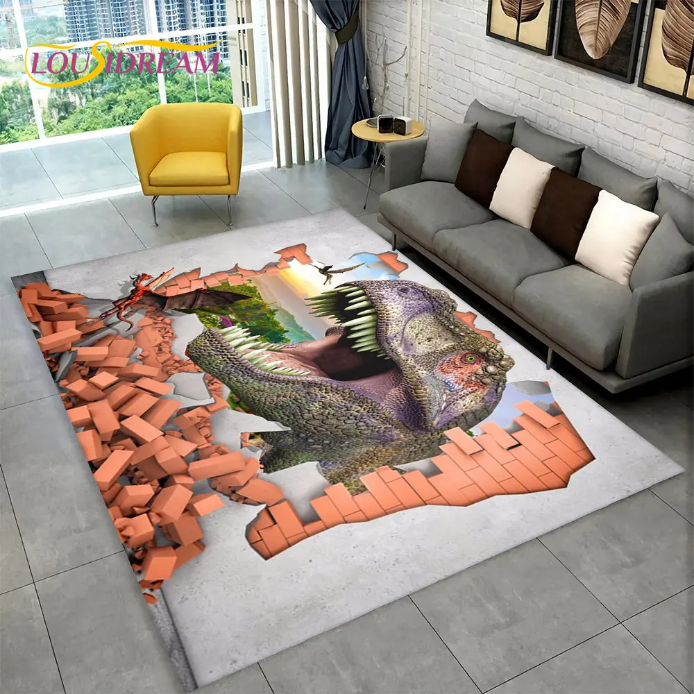 3D Visual Illusion Dinosaur Area Rug,Carpet Rug for Home Living Room Bedroom Sofa Playroom Doormat Decor,Kid Non-slip Floor Mats