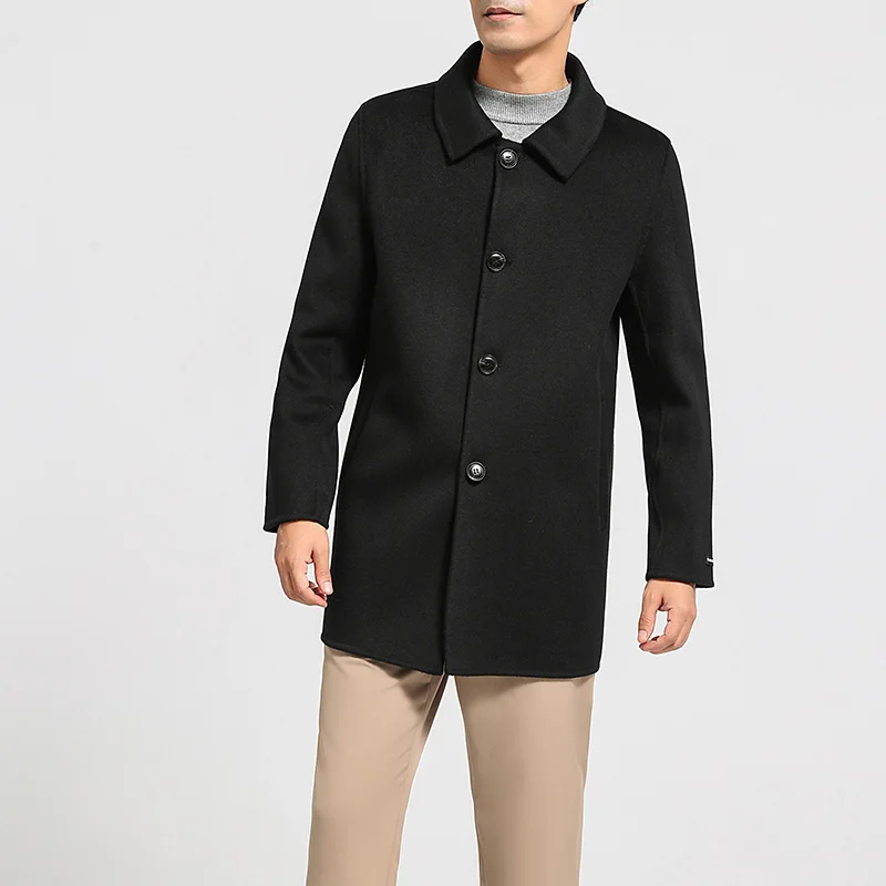 

Men's 100% cashmere thick double-sided long coat, business casual classic, versatile and fashionable