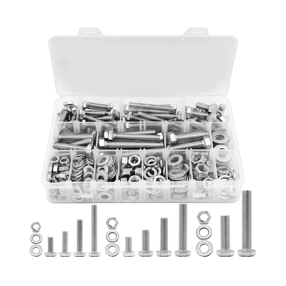 

246PCS Hex Head Nuts and Bolts Assortment Kit, Stainless Steel 1/4-20, 5/16-18,3/8-16 Bolts and Nuts Kit