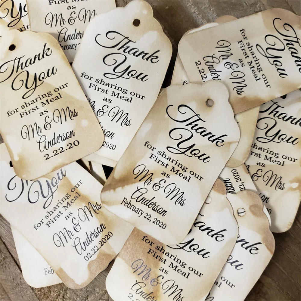 50PCS Thank you for Sharing our First Meal as Mr and Mrs (my MEDIUM tag) ,Personalized Wedding Favor Tags