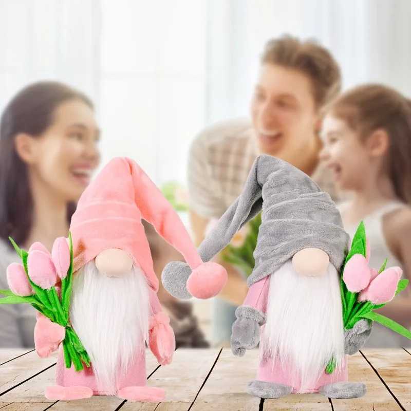 Indoor Decorations 2PCS Tulip Gnomes, Spring Summer Gnome Holiday Decorations, Handmade Stuffed Plush Gnomes