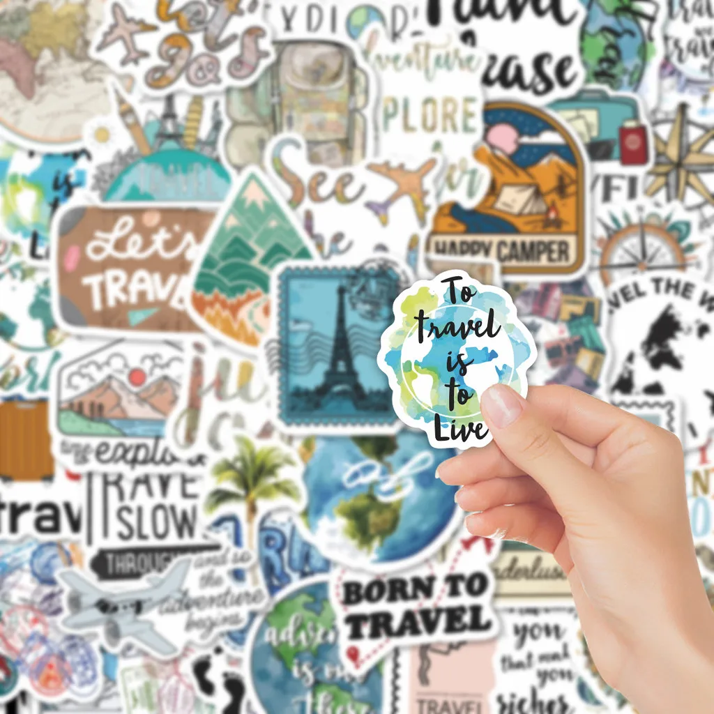 

50 шт. водонепроницаемых наклеек с мультяшными рисунками для путешествий по миру, для телефона, кружки, багажа, магазин BulingBulingStickers