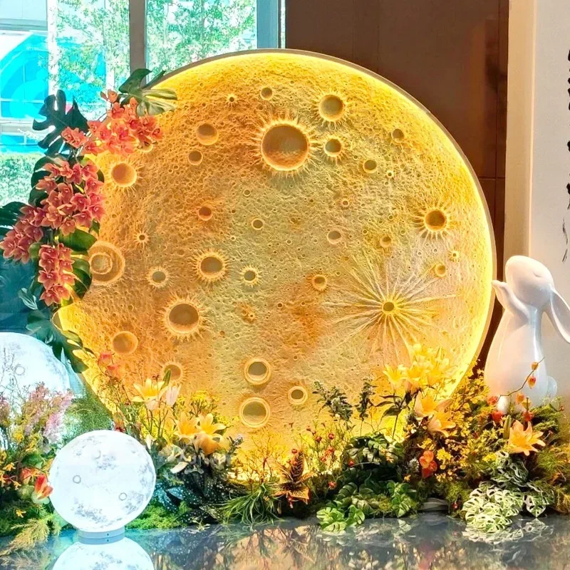 three-dimensional relief moon lamp wall lamp Internet celebrity bar camping hall background bright decorative ornament  light