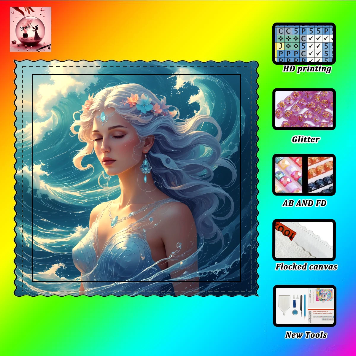 

【Bruji_ Diamond Art】Дочь Нептуна Кристалл AB Горный Хрусталь FD Горный Хрусталь Идеальный Смола Алмаз