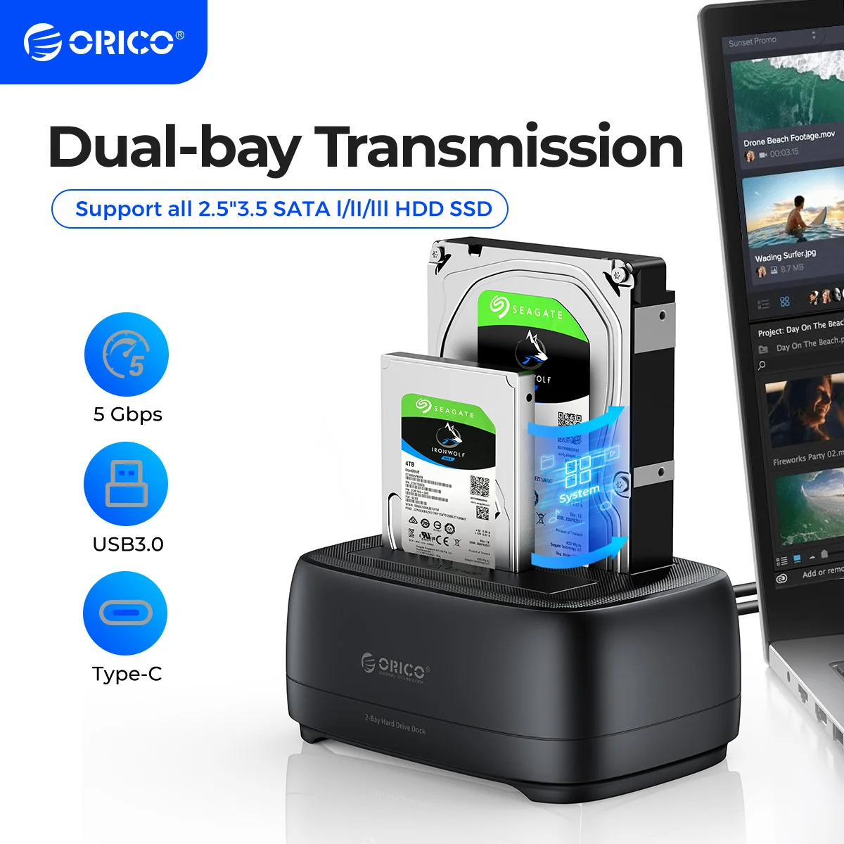 ORICO HDD Docking Station 5Gbps USB3.0&Type-c Supported UASP With Auto-Sleep Clone Function for Computer Accessories