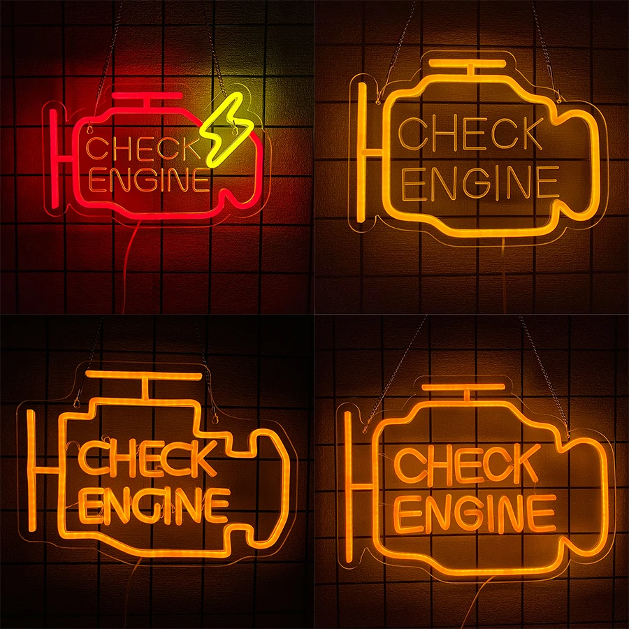 Check Engine Led Neon Sign, Used For Wall Decor, Gifts For Dad And Autobots, Wall Lamps For Man Cave Garage In Auto Repair Shop.