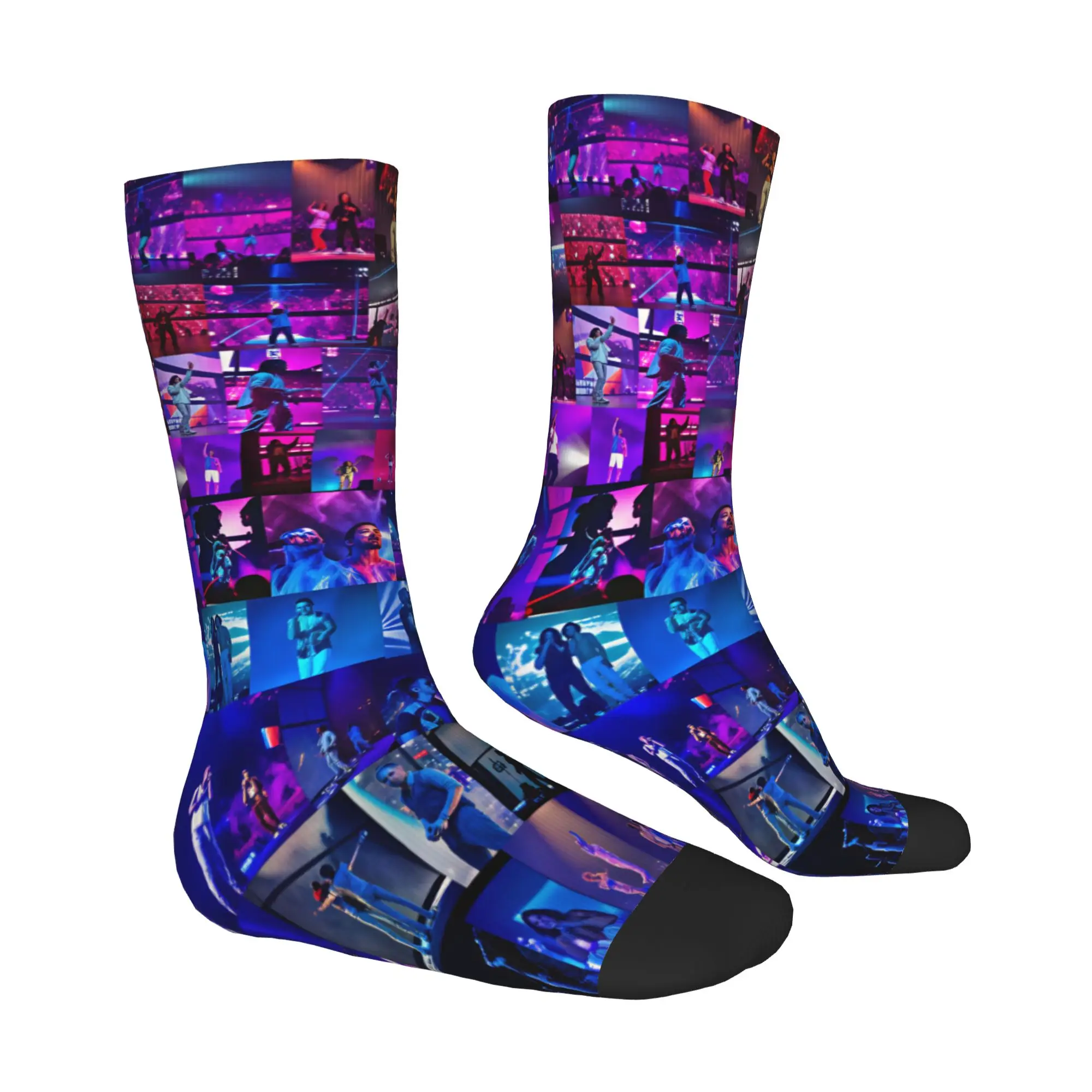 P-PNL Collage Le Monde Chico Men's Crew Socks Unisex Cute 3D Printed French Rapper Mushic Dress Socks