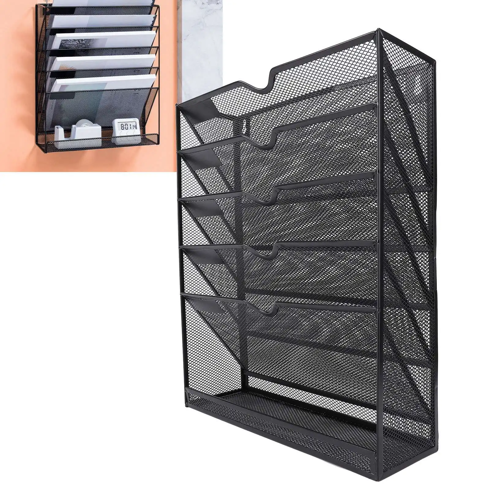 

Шкаф для файлов, вертикальная стойка, настенный держатель для папок с файлами, многофункциональный металлический 6-ярусный подвесной настенный органайзер для файлов для дома