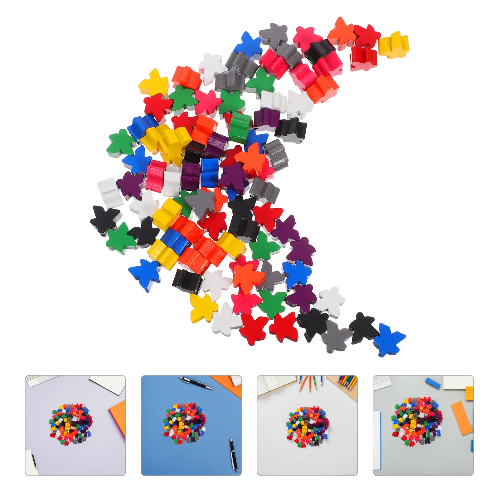 

100Pcs Wooden Meeples Colored Chess Pieces Wood Carved Replacement Board Game Tokens Family Classroom Counting Sorting Miniature