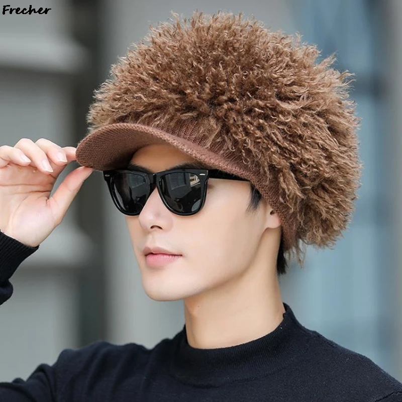 Fluffy Wig Berets Hat Winter Warm Visors Cap Funny Pompom Hats for Women Men Outdoor Soft Comfortable Knitted Caps Hip Hop