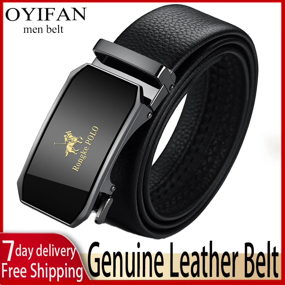 OYIFAN belt for men Business Men Genuine Leather Luxury Cowhide Men Belts Girdle Man Automatic belts Ratchet belt 벨트