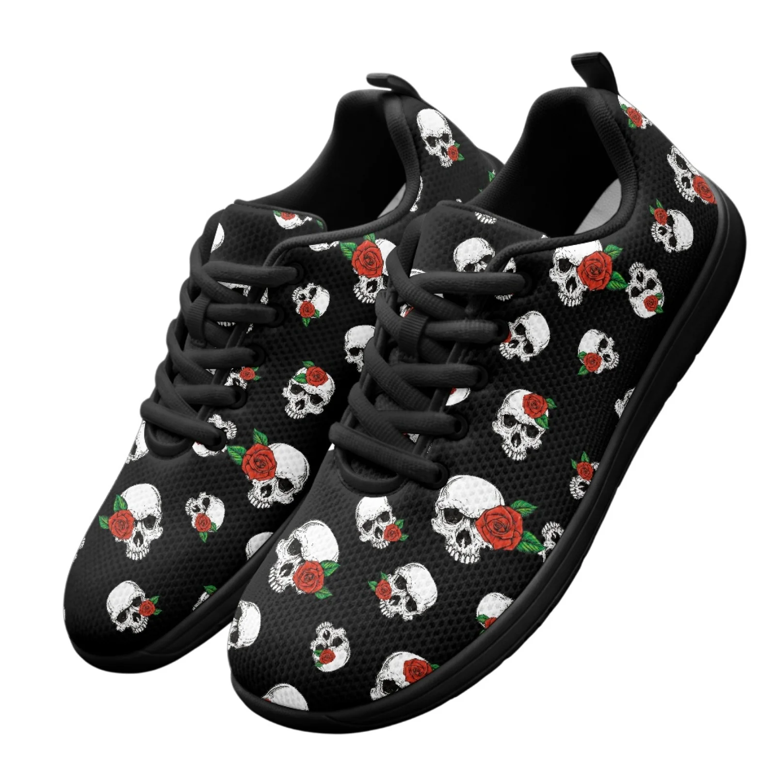 PENSTROLL Non Slip Men's Walking Shoes Breathable Sneakers for Men for Outdoor Mens Skull Rose