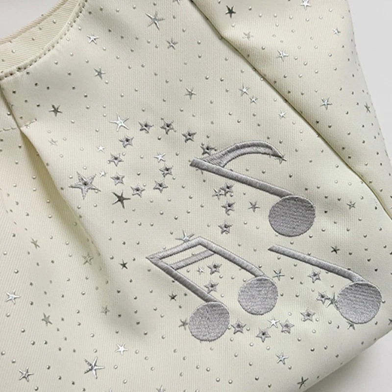 Handtasche mit seitlichem Reißverschluss und Musiknoten-Sternmuster, koreanische Nylon-Umhängetasche, süße, lässige, einfarbige Damen-Einkaufstasche für die Arbeit – Detail 5