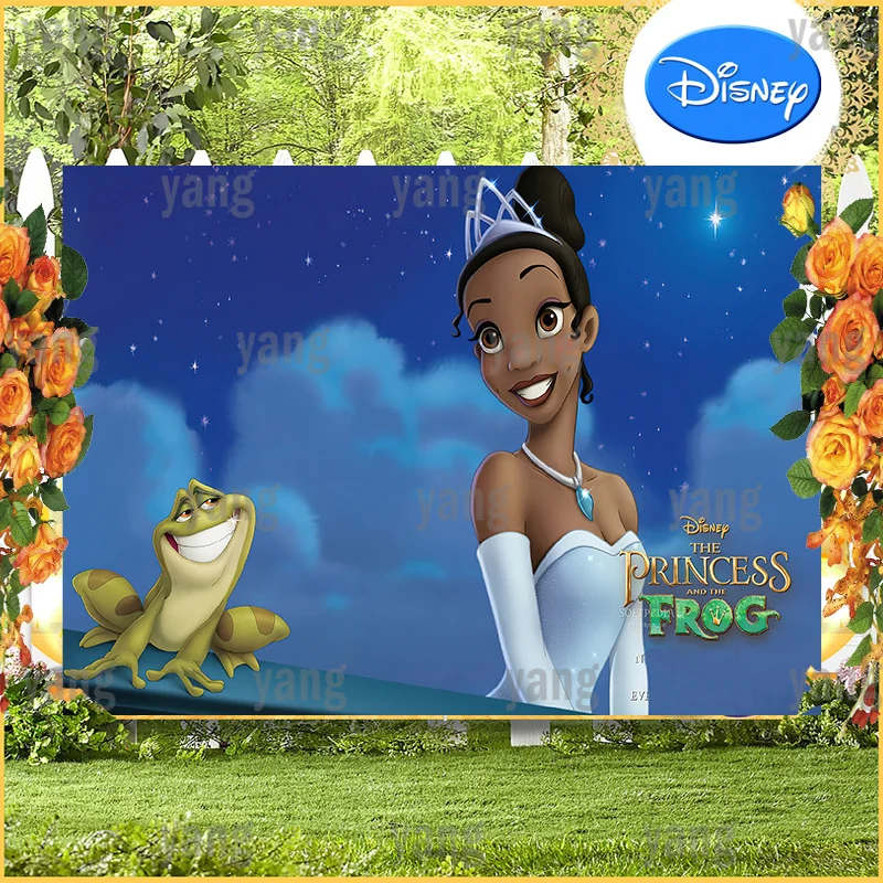 Tiana Princess and The Frog Backdrop Party Custom Disney Blue Background Baby Shower Girls Birthday Moon In The Sky Decoration