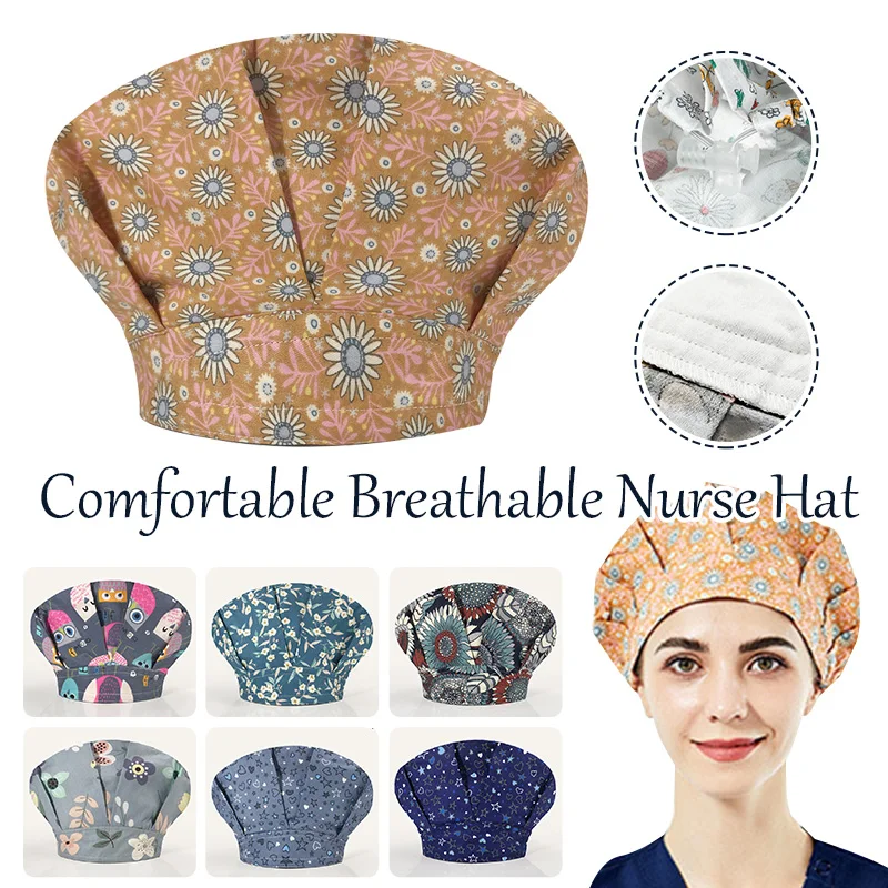 Women Scrub Cap Kitchen Chef Hat Anti-fume Dust-proof Catering Work Hat Sweat-absorbent Head Wrap Towel Cotton Nurse Cap