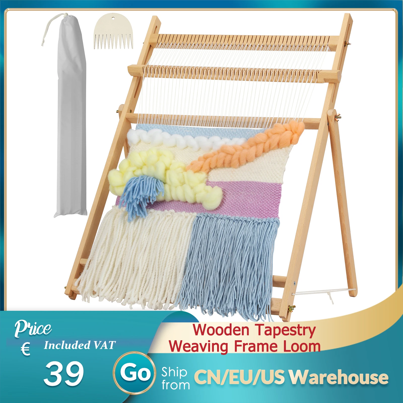 

Wooden Weaving Loom Extra-Large DIY Weaving Tapestry Knitting Tools Kit Arts Crafts For Kids Beginners Experts Gift 70x50cm