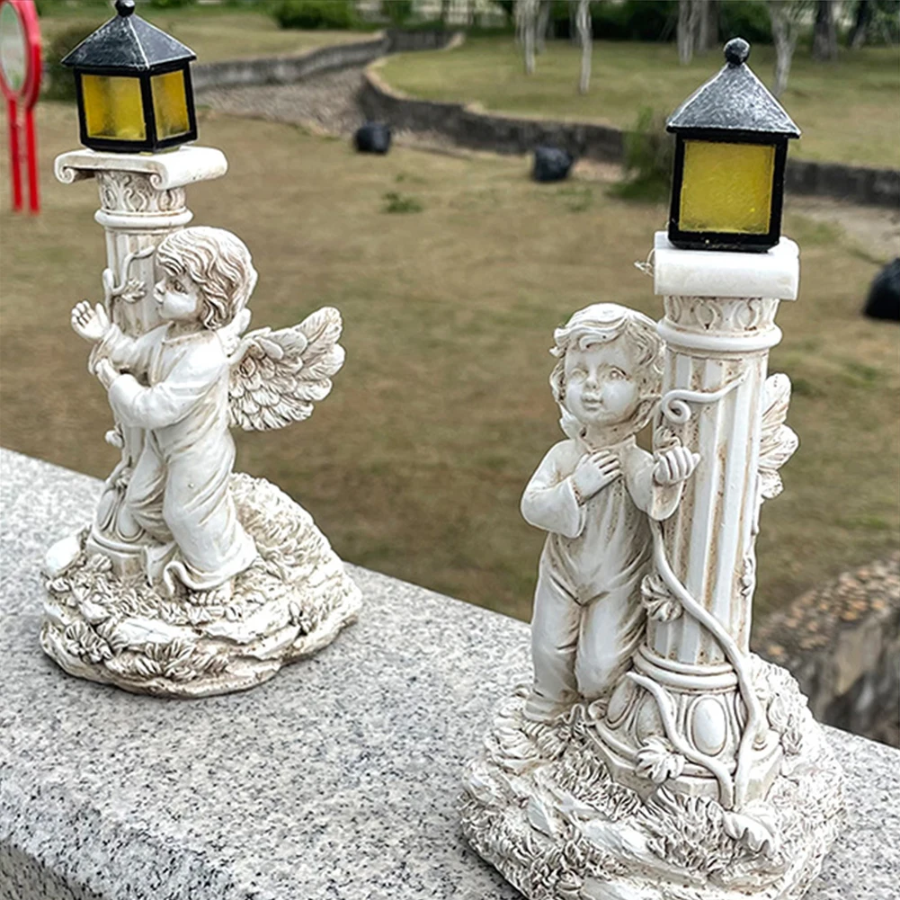 Solar Lamp European Roman Column Angel Sculpture Outdoor Garden Courtyard Home Decoration Resin Crafts Home Accessories