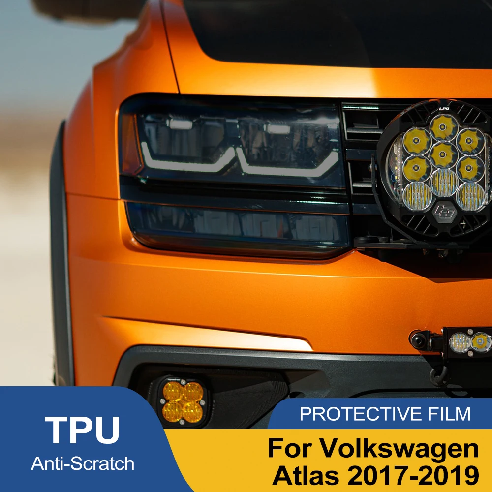 Smoke Black Pre Cut Car Headlight Protective Film For Volkswagen Atlas 2017-2019 Anti-Scratch High-Gloss Auto Vinyl Wrap Film