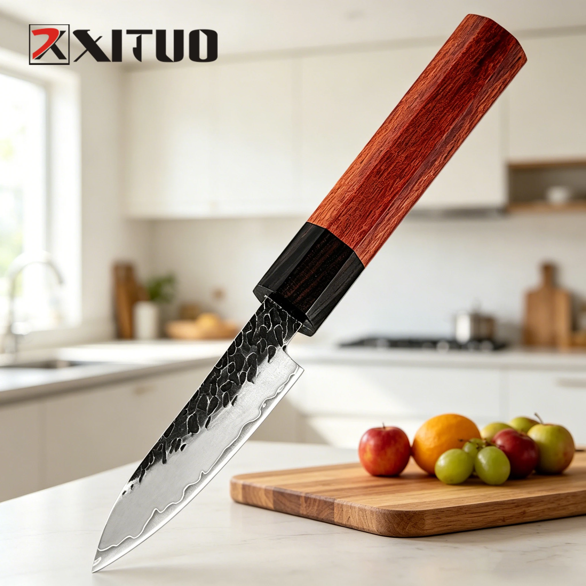 

XITUO Japanese 3.5 Inch Paring Knife Triple-layer Composite Steel Sharp Kitchen Knife for Fruit,Vegetables,Octagonal Wood Handle