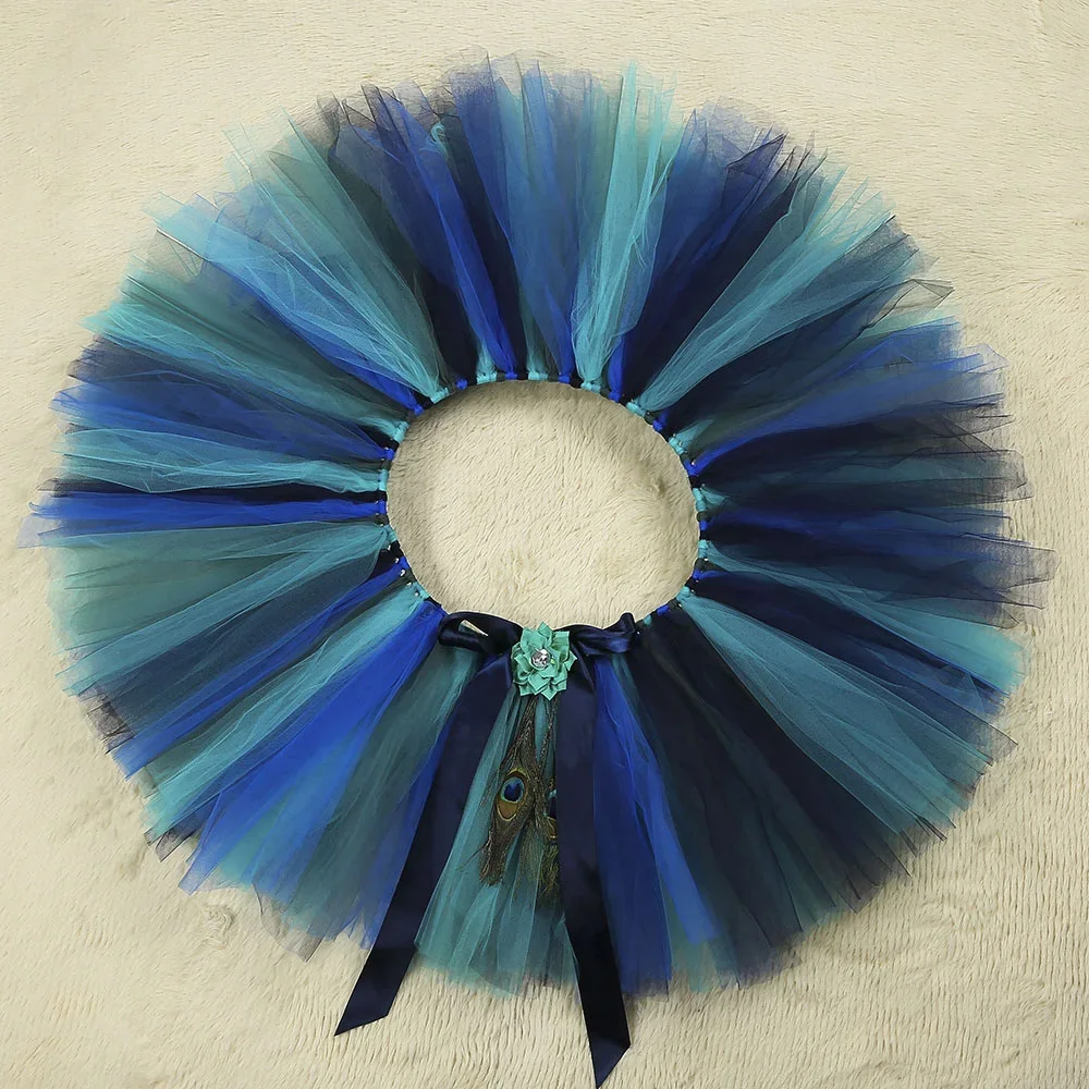 2-14 YearsFeather Peacock Fluffy Skirt Women Adult Birthday Party Role Play Tutu Halloween Pageant Peacock Animal Costume For Te view 5