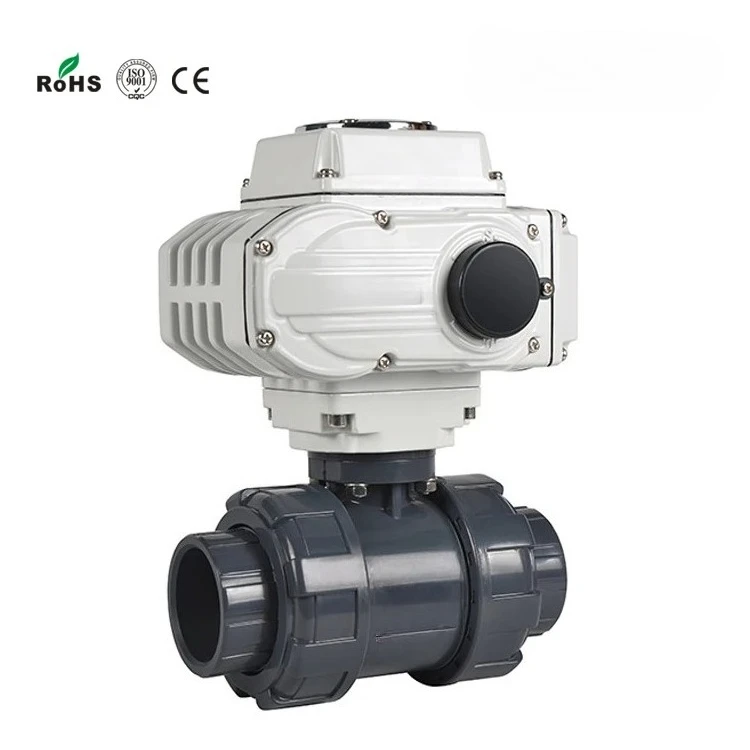 DN15 1/2 Inch 2 Way Electric Upvc Ball Valve Full Port DC24V on Off Electric Rotary Actuator PVC Double Union Ball Valve