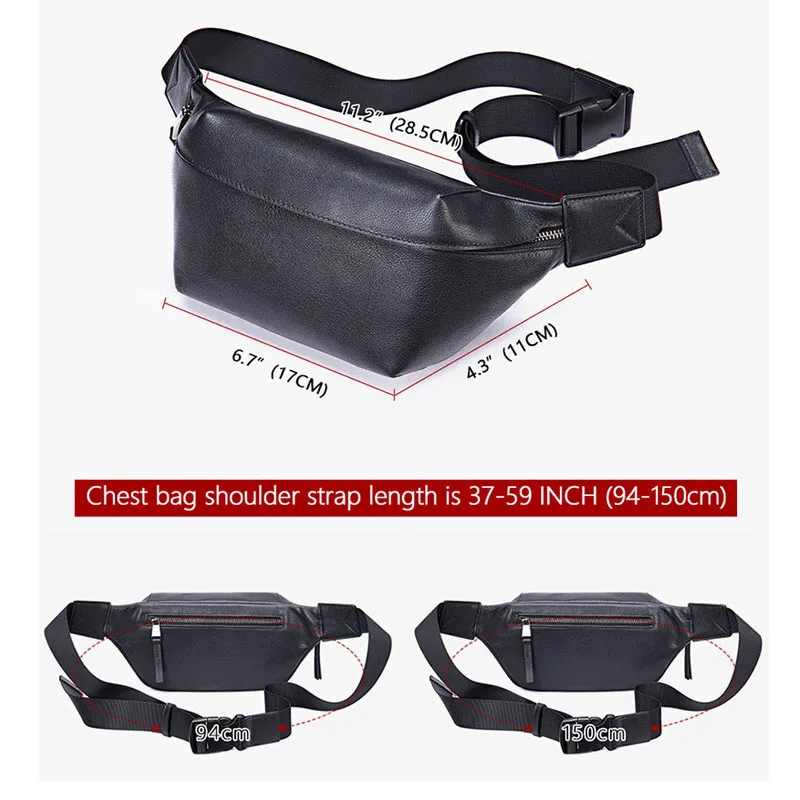 Luufan Soft Genuine Leather Chest Bag 2 Use Men Women Real Leather Chest Pack Sling Bag Waist Pack For Male Travel Bags Black