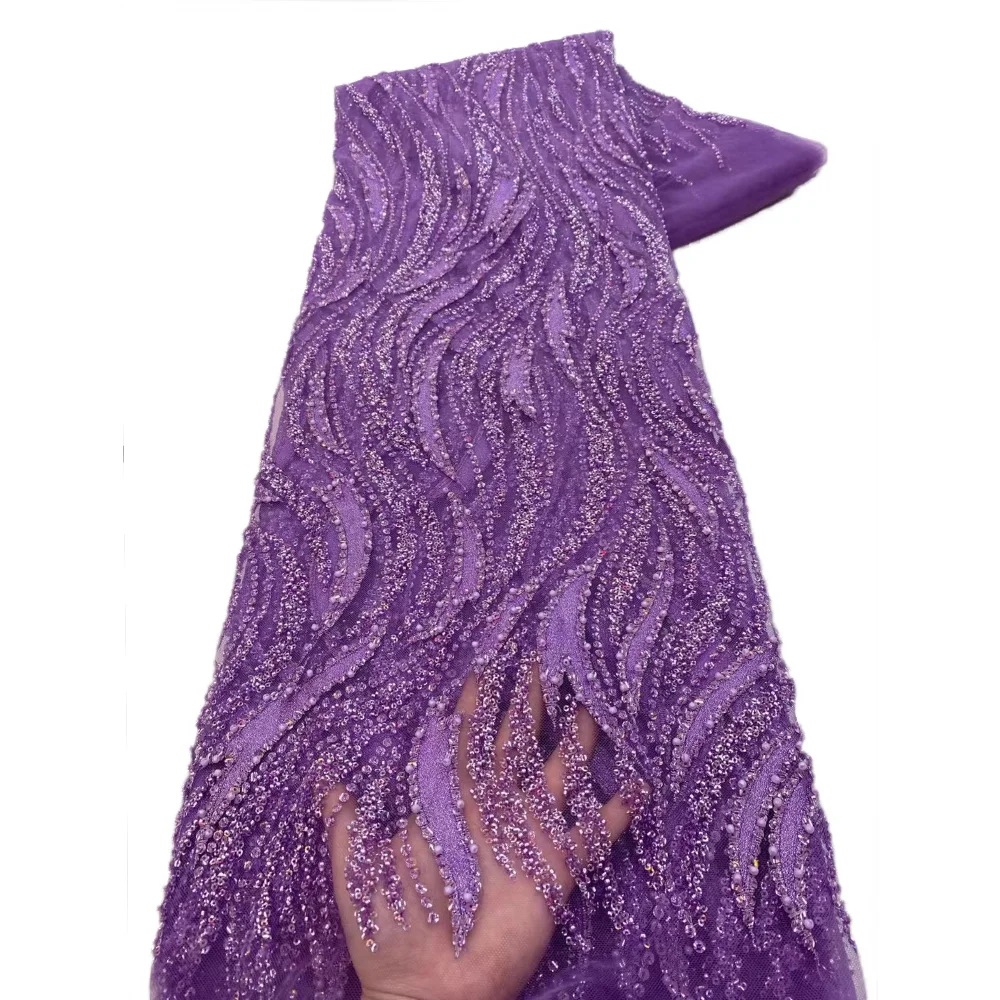 French Dye Wedding Embroidered Beaded Lace Fabrics For Wedding Dress African Luxury Handmade Beads Lace With Stones Sew Fabric