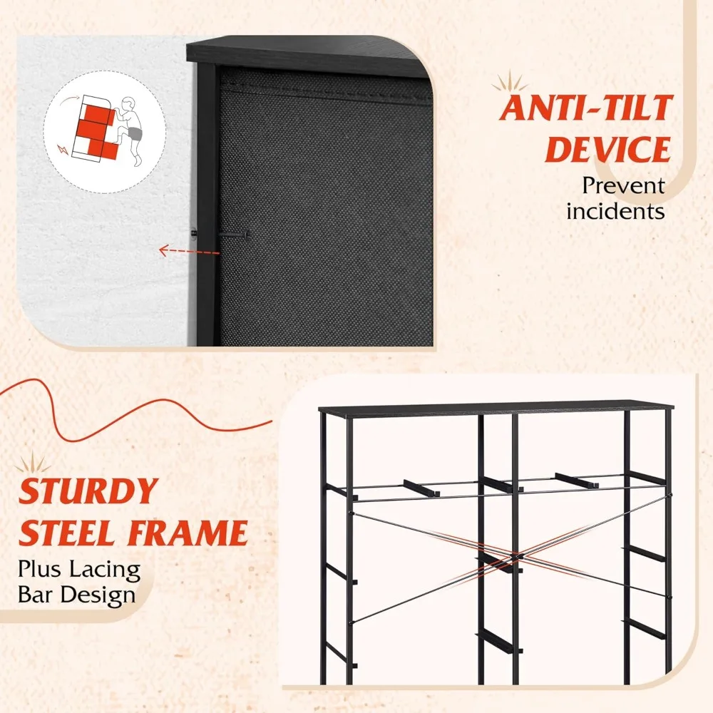 Cómoda para dormitorio con 10 cajones de tela, unidades organizadoras de pecho alto para ropa, torre de almacenamiento con gabinete, estructura de metal