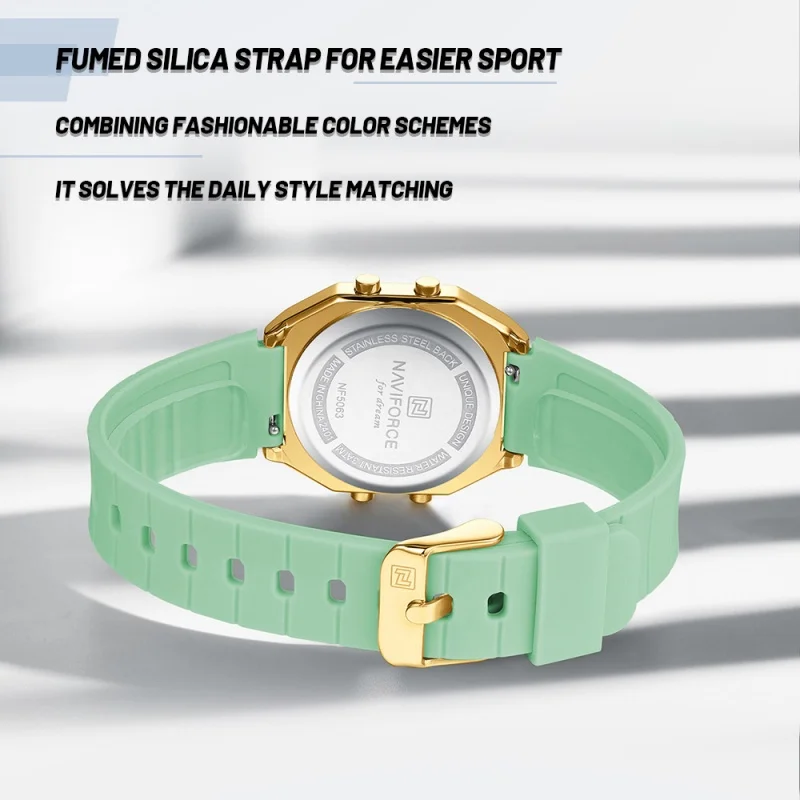 أفضل ماركة NAVIFORCE 2025 الفاخرة النساء LCD الساعات الرقمية سيليكون حزام 3ATM مقاوم للماء عرض الوقت امرأة موضة الساعات هدية