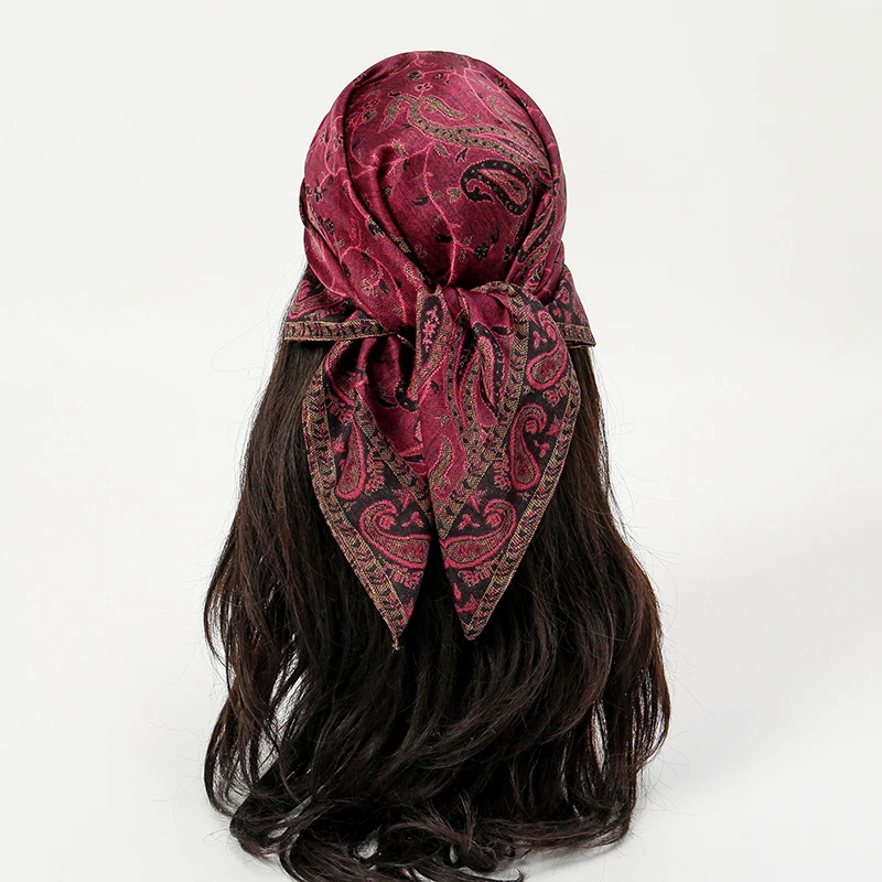 Syal Sutra Mewah 70*70Cm Ikat Kepala Selendang Wanita Gambar Cetak Paisley Retro Persegi Syal Rambut Kecil Jilbab Sapu Tangan Wanita