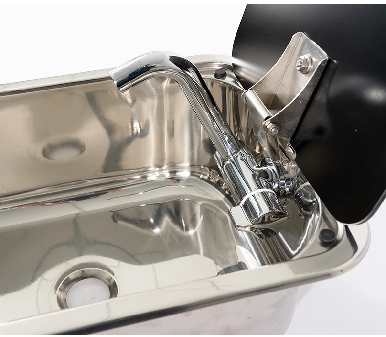 RV Sink for Caravan Round & Square Stainless Steel Hand Wash Basin Sink with Tempered Glass Lid Camper Accessories