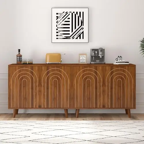 Set di 2 buffet credenza da 63', mobiletto moderno intagliato, noce