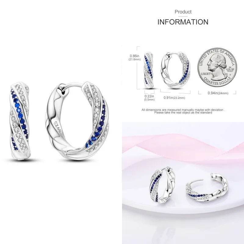 MISEFF 925 Sterling Silver Blue series Heart Geometric Pave CZ Hoop Earrings For Wedding Engagement Birthday Jewelry Gift 2025