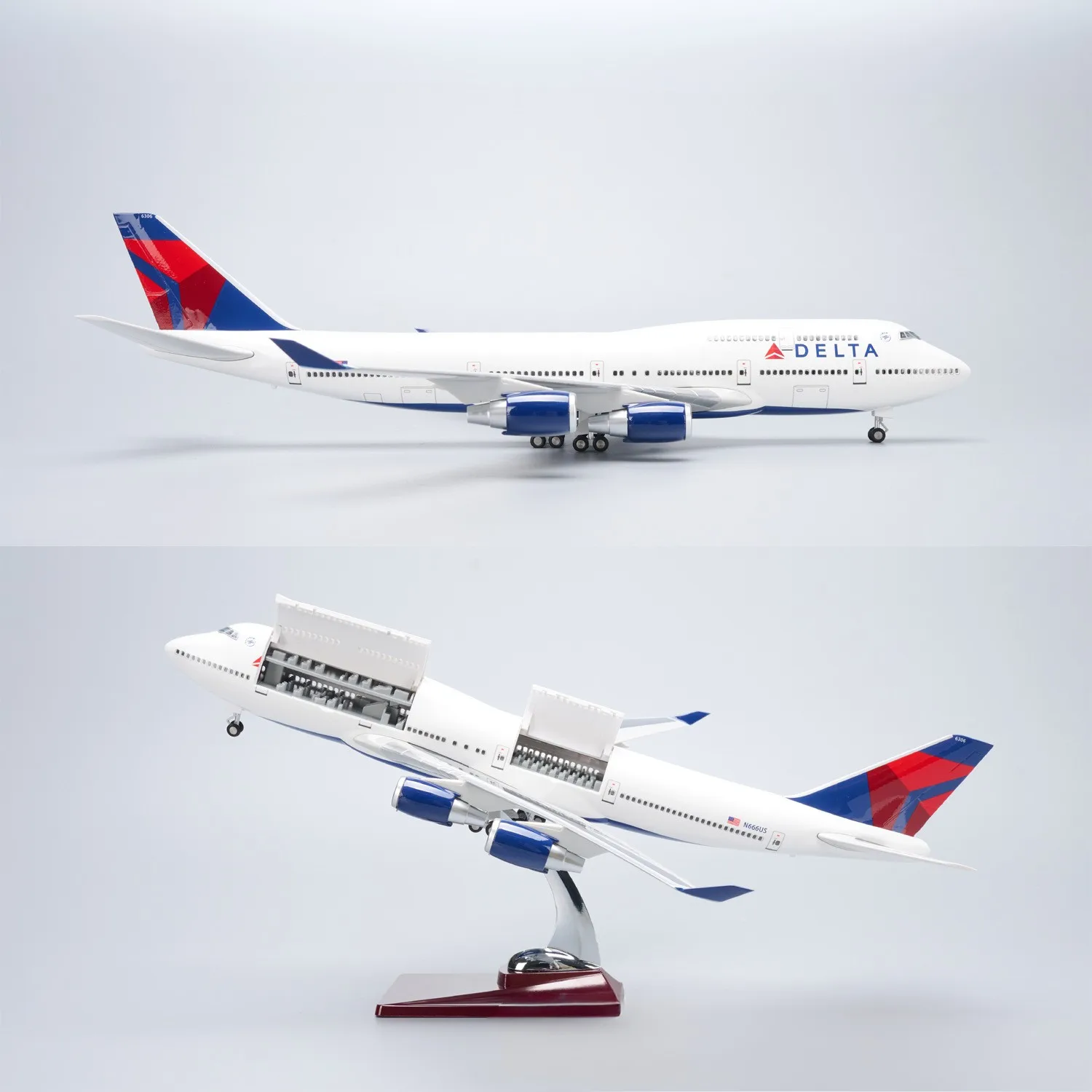 47cm Delta B747 Diecast Resin Airplane Model Kit Cabin Door Openable for Aviation Enthusiasts Gift or Display Collection
