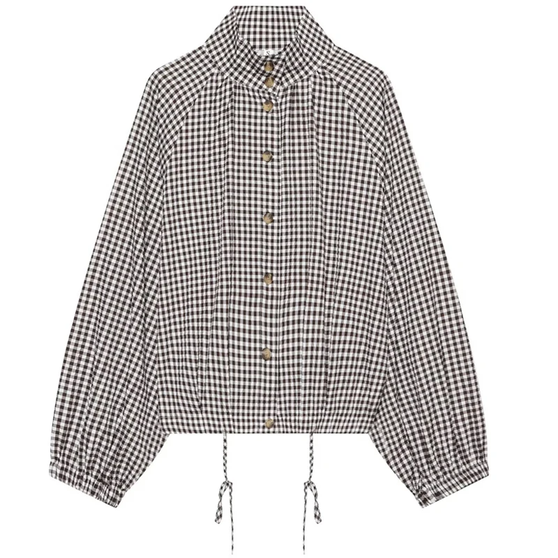HXAO Plaid Oversized Cropped Jacket Women's Jacket Autumn 2026 Casual Loose Button Long Sleeve Tops Chic Outerwear Outdoor Coats