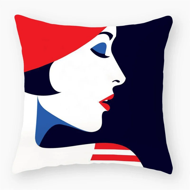 Girl Red Lips Stripe Decorative Polyester Throw Pillow Cover Bedside Cushion Pillowcase Sofa Decoration Pillowcover 45X45CM