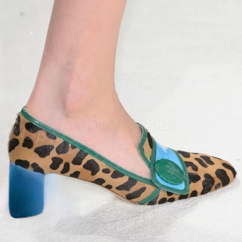 

Leopard Print Button Design Runway Pumps Slip On Women Shoes Chunky High Heels Pointed Toe Party Dating 2026 Zapatos Para Mujere