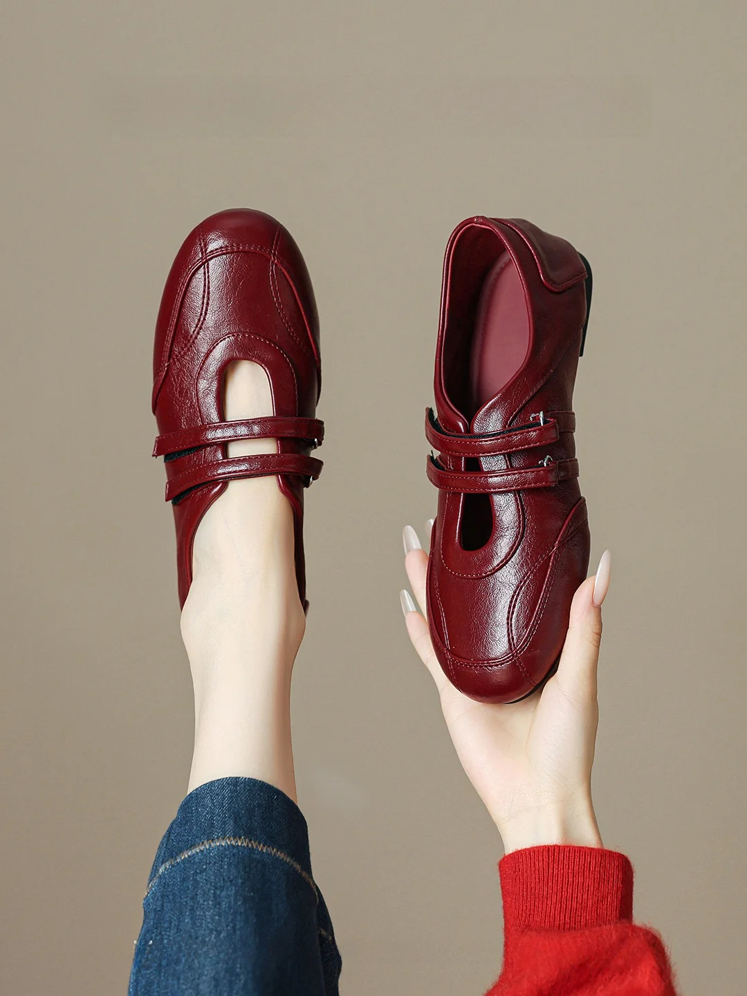 mary-jane-women's-shoes-beautiful-red-ballet-dequn-flat-hollow-out-casual-shoes-korean-style-round-toe-rubber-outsole