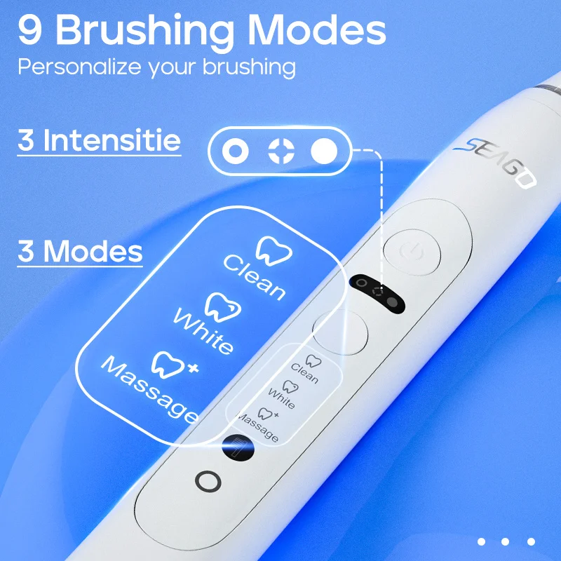 Seago nueva llegada SG-982 táctil sin costuras 9 modos sensor de presión inteligente cepillo de dientes sónico recargable