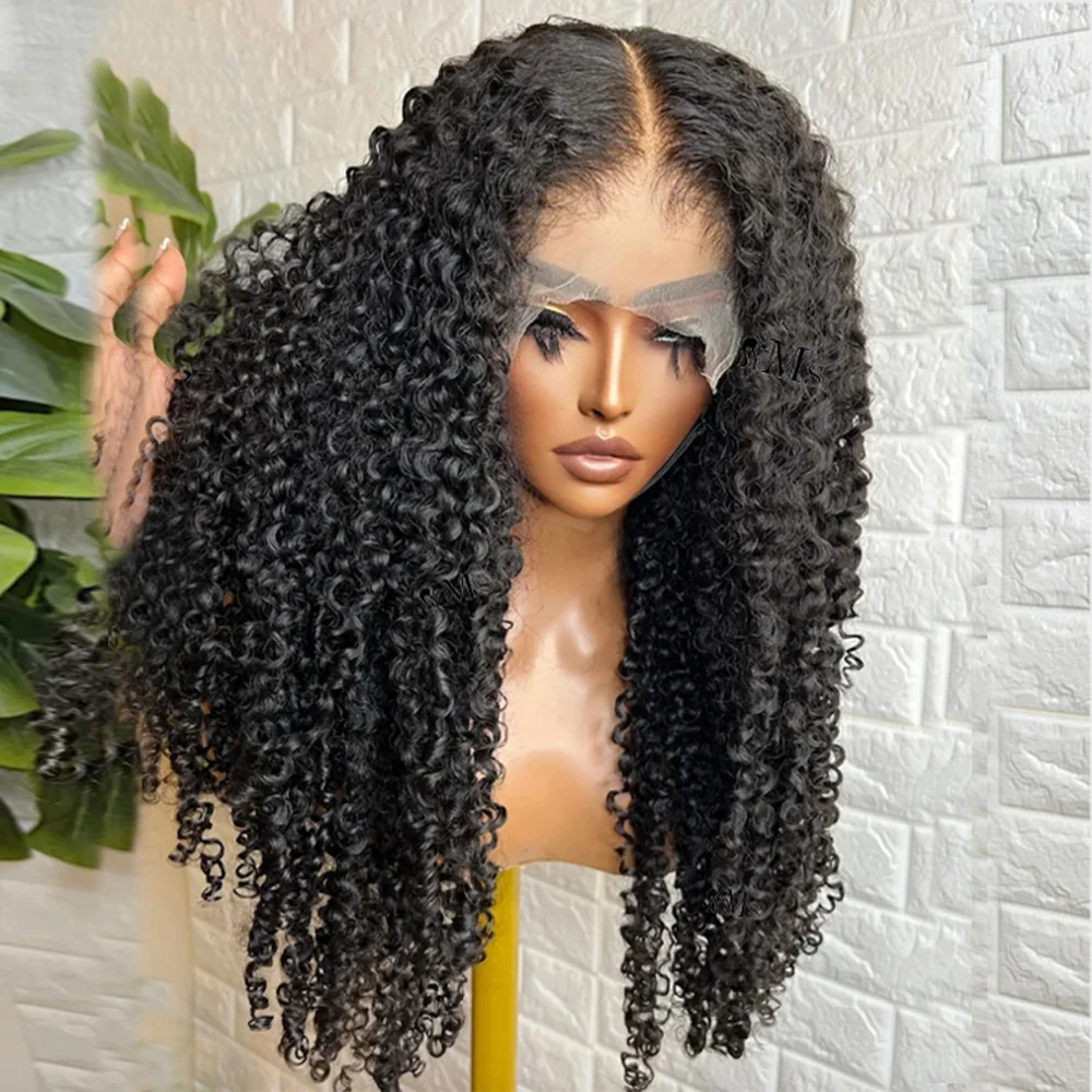 ソフト中間部 20 インチロング変態カーリーレースフロントウィッグジェリーカール女性のための合成事前摘み取りグルーレス日常着用かつら