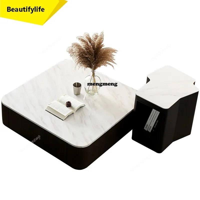 Modern Square marble coffee table simple and light luxury minimalist Italian TV cabinet unit living room home tea table