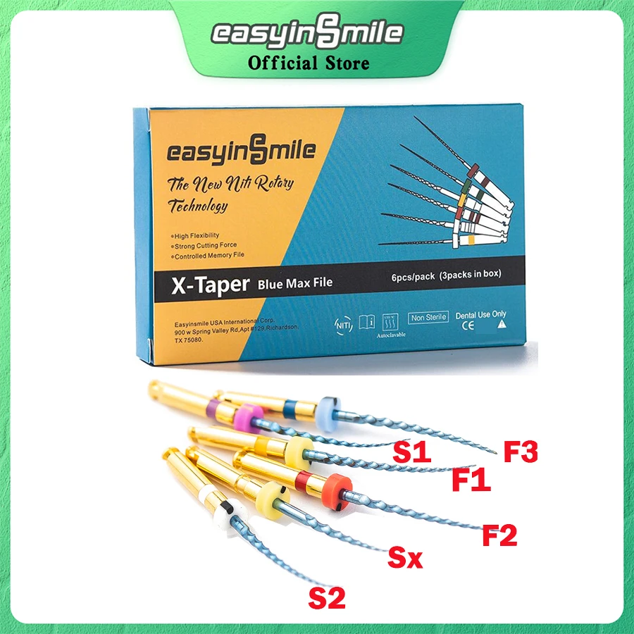6pcs EASYINSMILE endodontic Dental files NITI endo rotary file X-pro blue taper Engine files root canal Tips SX-F3 25MM