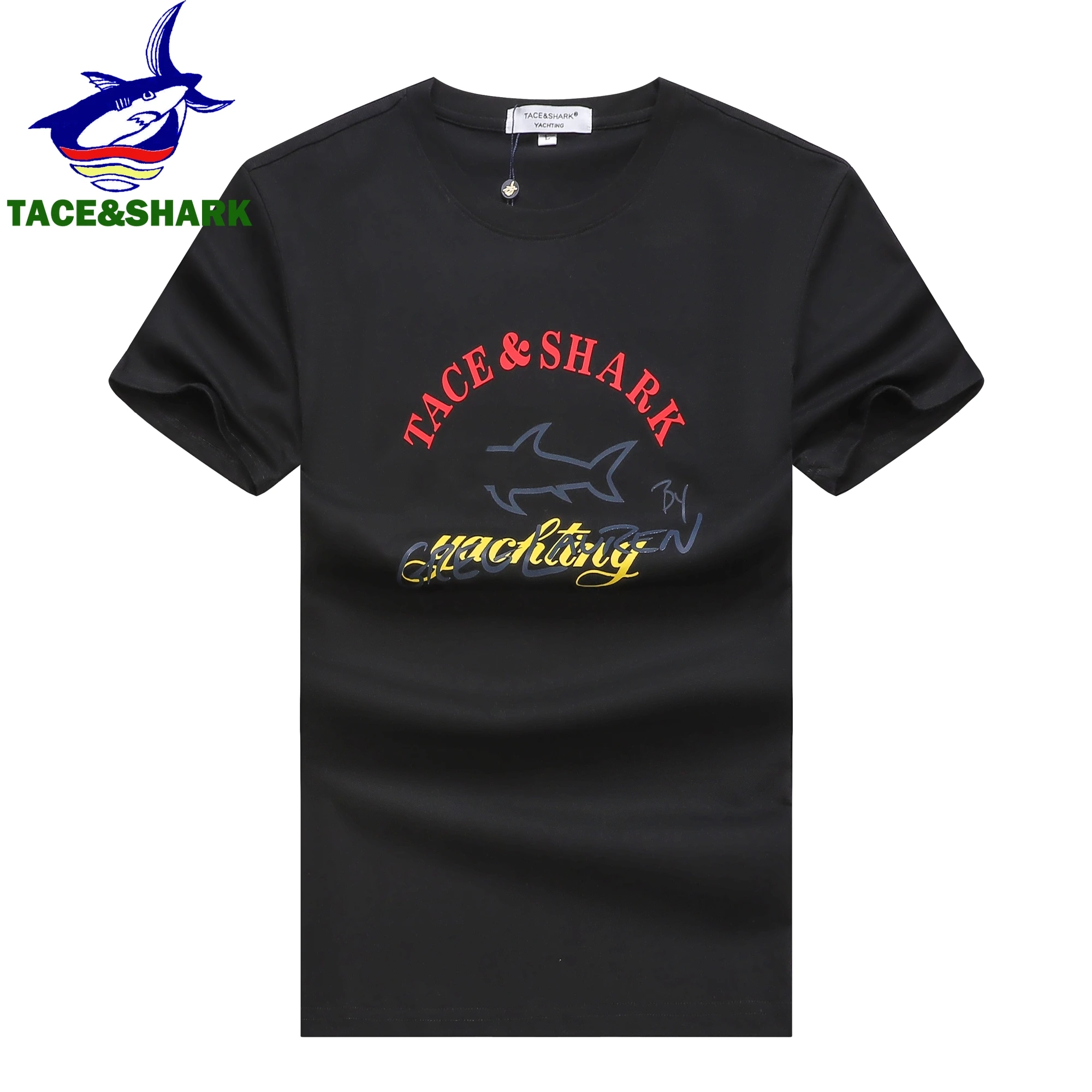 TACE & SHARK-camisetas con estampado de tiburón para hombre, camisas informales de Color sólido, camisetas de cuello redondo, novedad de verano 2024