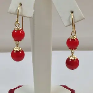 Simple red coral earrings