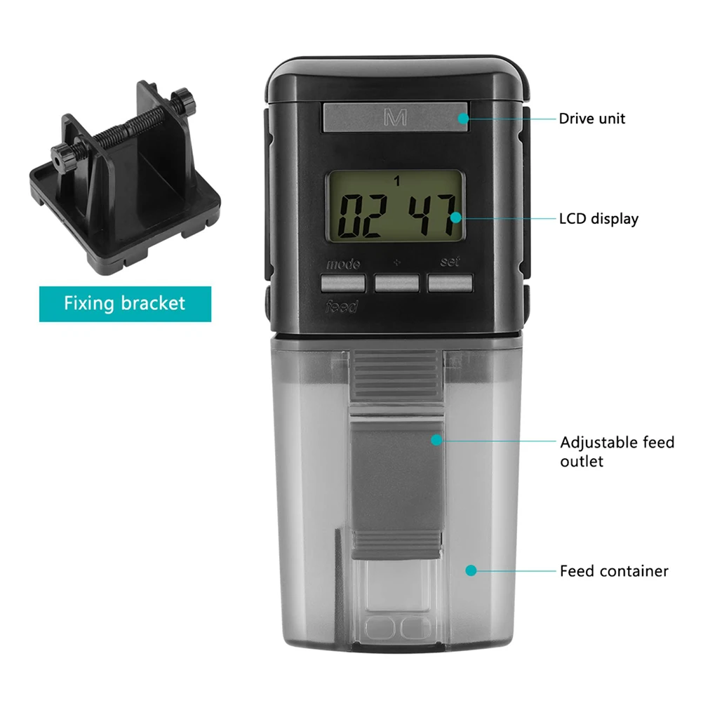 Alimentador automático de peces con pantalla LCD para escamas, gránulos, cereales pequeños, tanque de acuario, dispensador eléctrico de alimentos, 1 ud.