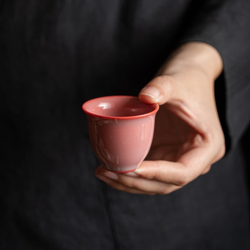 Pinkish‑Green Celadon Red Clay Small Gongfu Tea Cup Handmade Chinese Ceramic Cup Gift Women Tea Lovers Kung Fu Drinking Decor