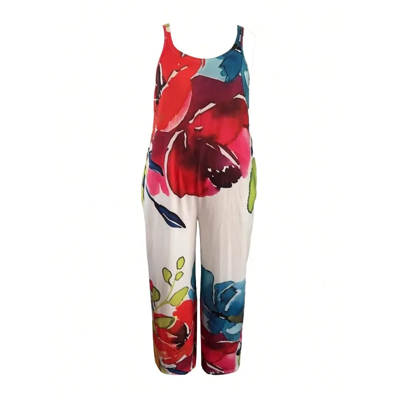 ​ ​   Plus Größe 1XL-5XL Sommer Neue Elegante Vintage Retro Floral Print Frauen Overalls